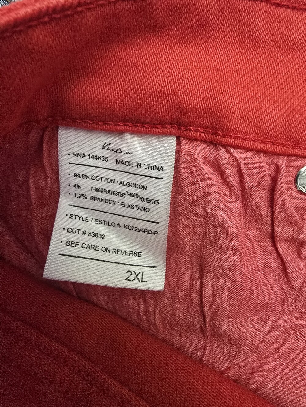 Kancan Bright Red Slim Jeans, Size 2XL, NWT - Picture 5 of 6